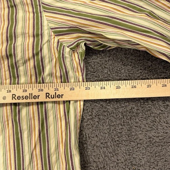 Robert Graham Shirt Mens Large Green Striped Woven Flip Cuff Geometric Going Out - Picture 9 of 13